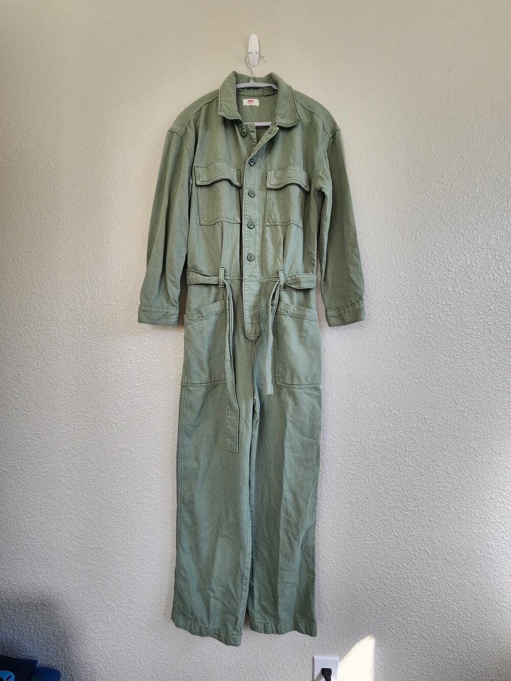 Levi's Women's Baggy Surplus Utility Jumpsuit Olive Green Cotton Long Sleeve -XS